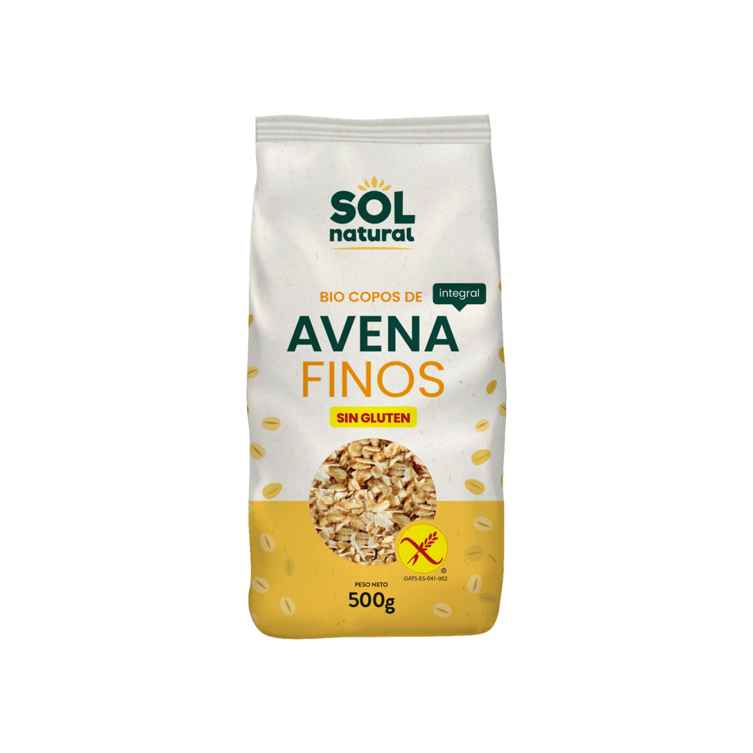 Copos de avena integral finos sin gluten Bio 500 g Sol Natural