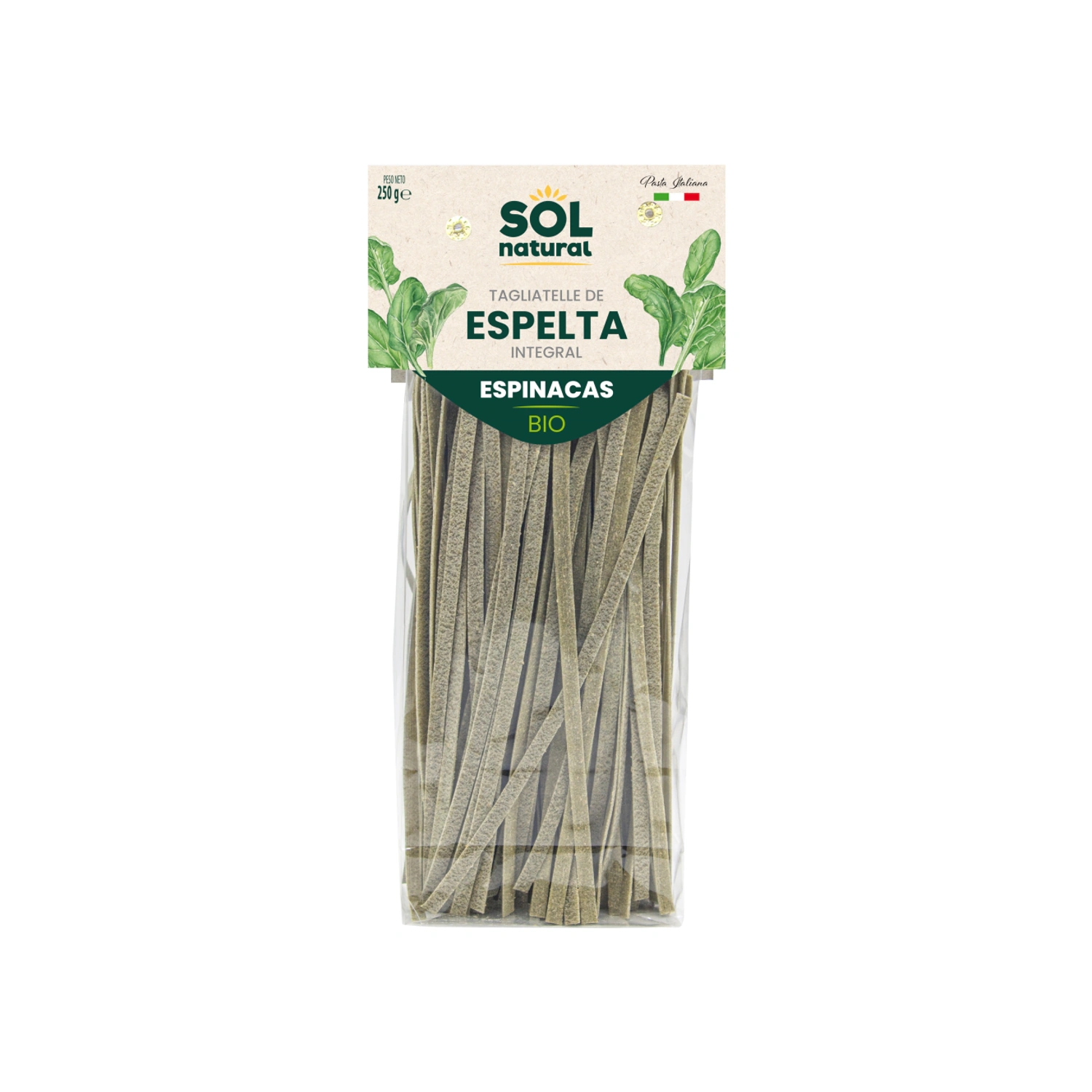 Tagliatelle de espelta integral con espinacas Bio 250 g Sol Natural
