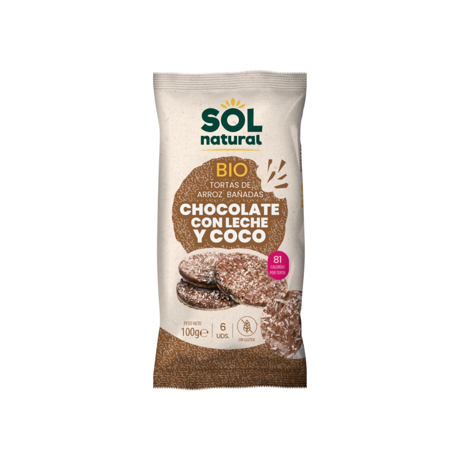 Tortas de arroz con chocolate con leche y coco Bio 100 g Sol Natural
