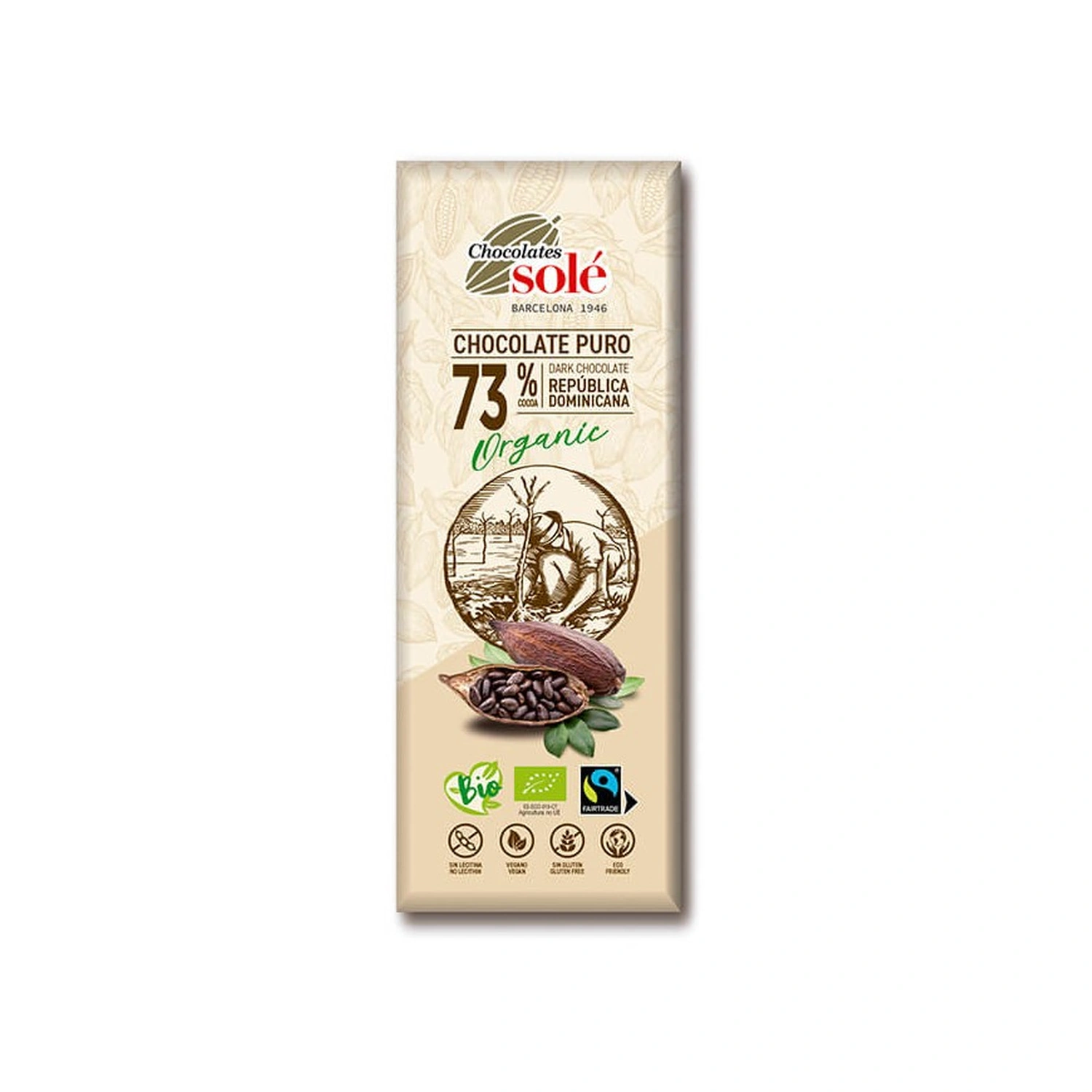 [VB000960] Chocolatina negra 73% cacao Bio 25 g Chocolates Solé
