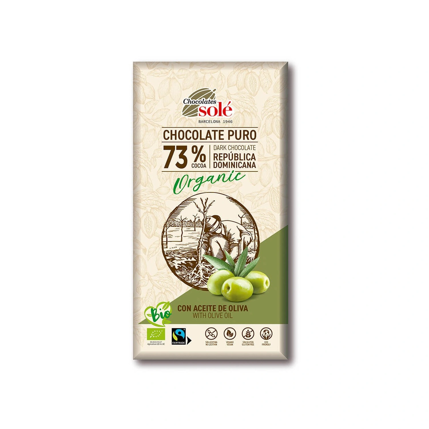 [VB000962] Chocolate negro 73% cacao con aceite de oliva virgen extra Bio 100 g Chocolates Solé