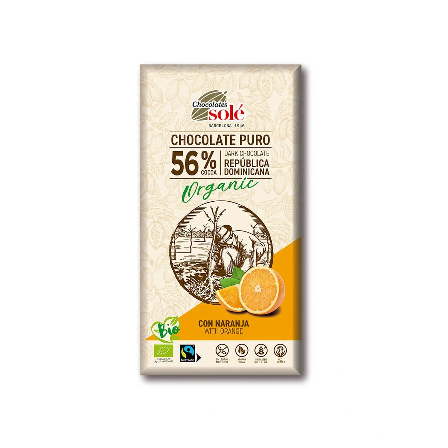 [VB000964] Chocolate negro 56% cacao con naranja Bio 100 g Chocolates Solé