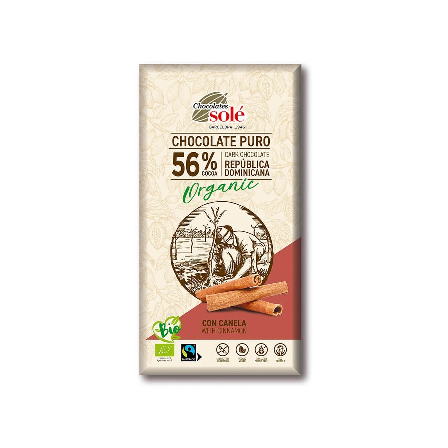 [VB000965] Chocolate negro 56% cacao con canela Bio 100 g Chocolates Solé
