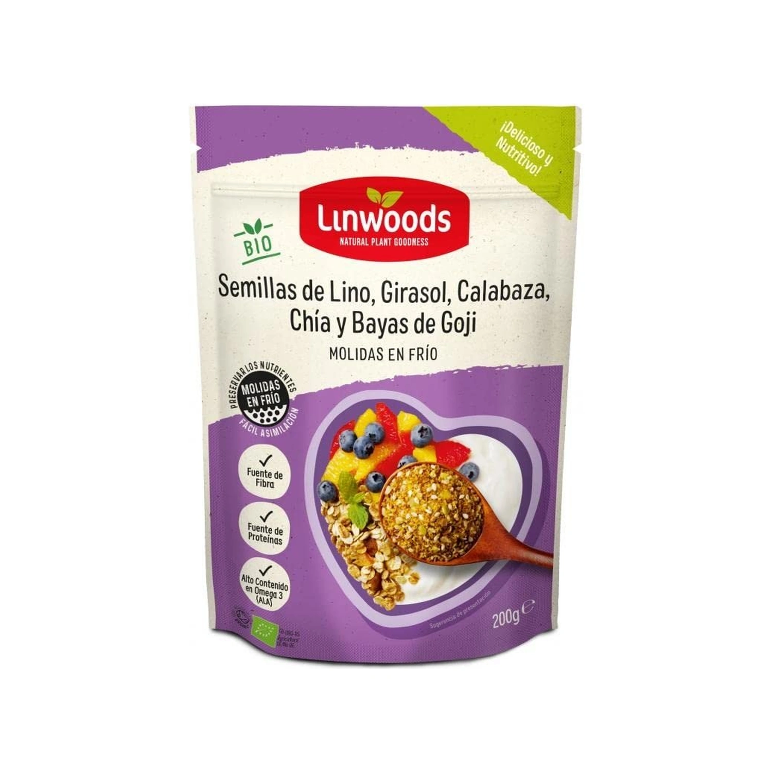 [VB000991] Semillas de lino, girasol, calabaza, chía y bayas de goji molidas Bio 200 g Linwoods