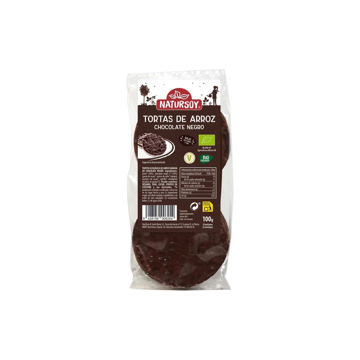 Tortitas de arroz con chocolate negro Bio 100 g Natursoy