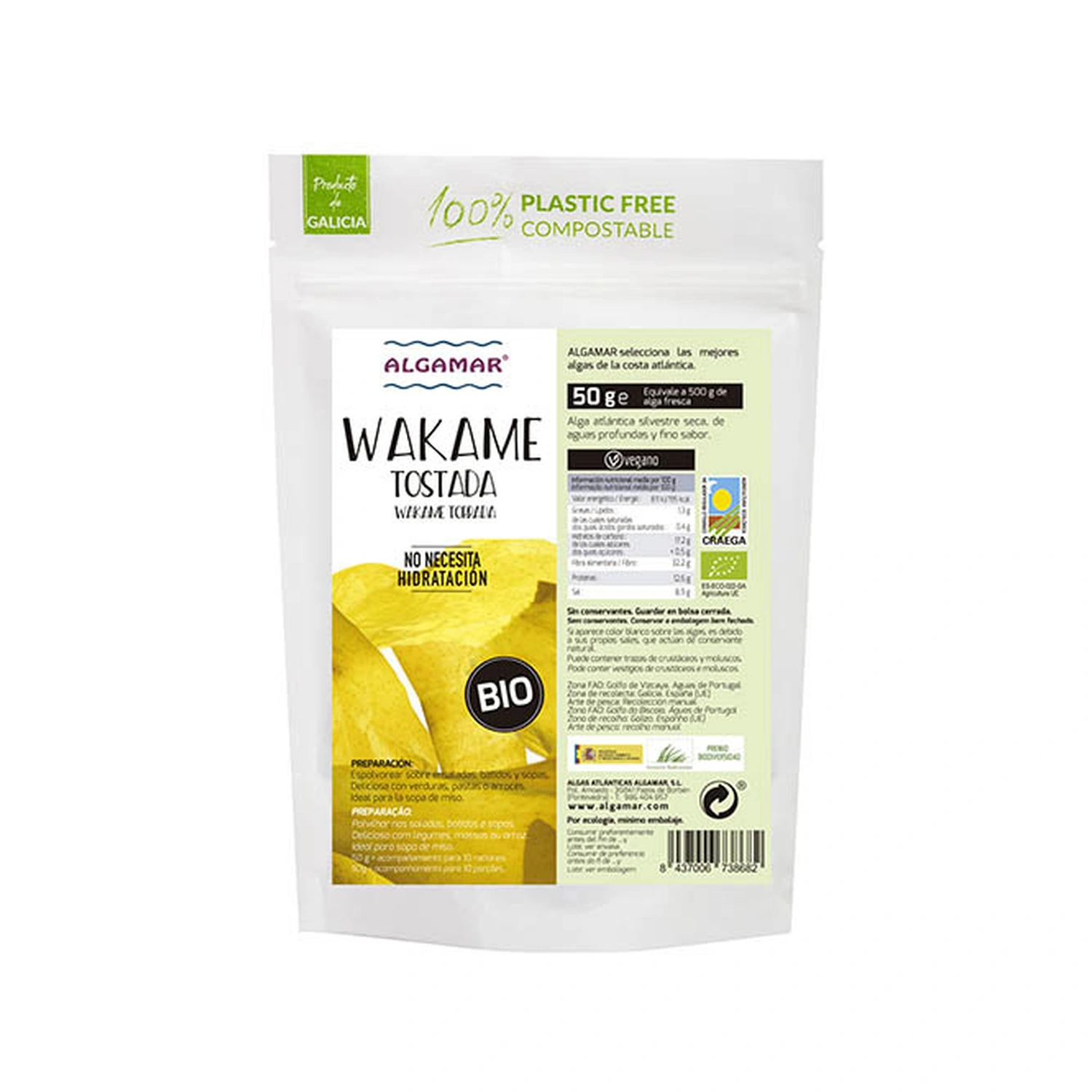 Alga wakame tostada Bio 50 g Algamar