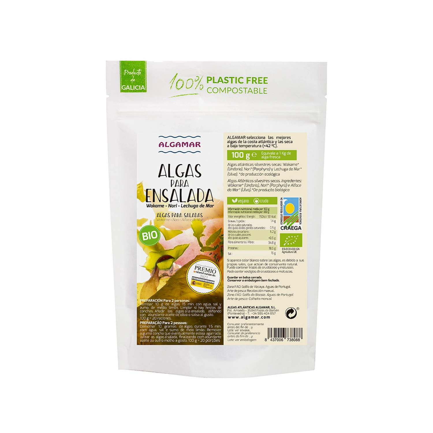 Algas para ensalada nori, wakame y lechuga de mar Bio 100 g Algamar