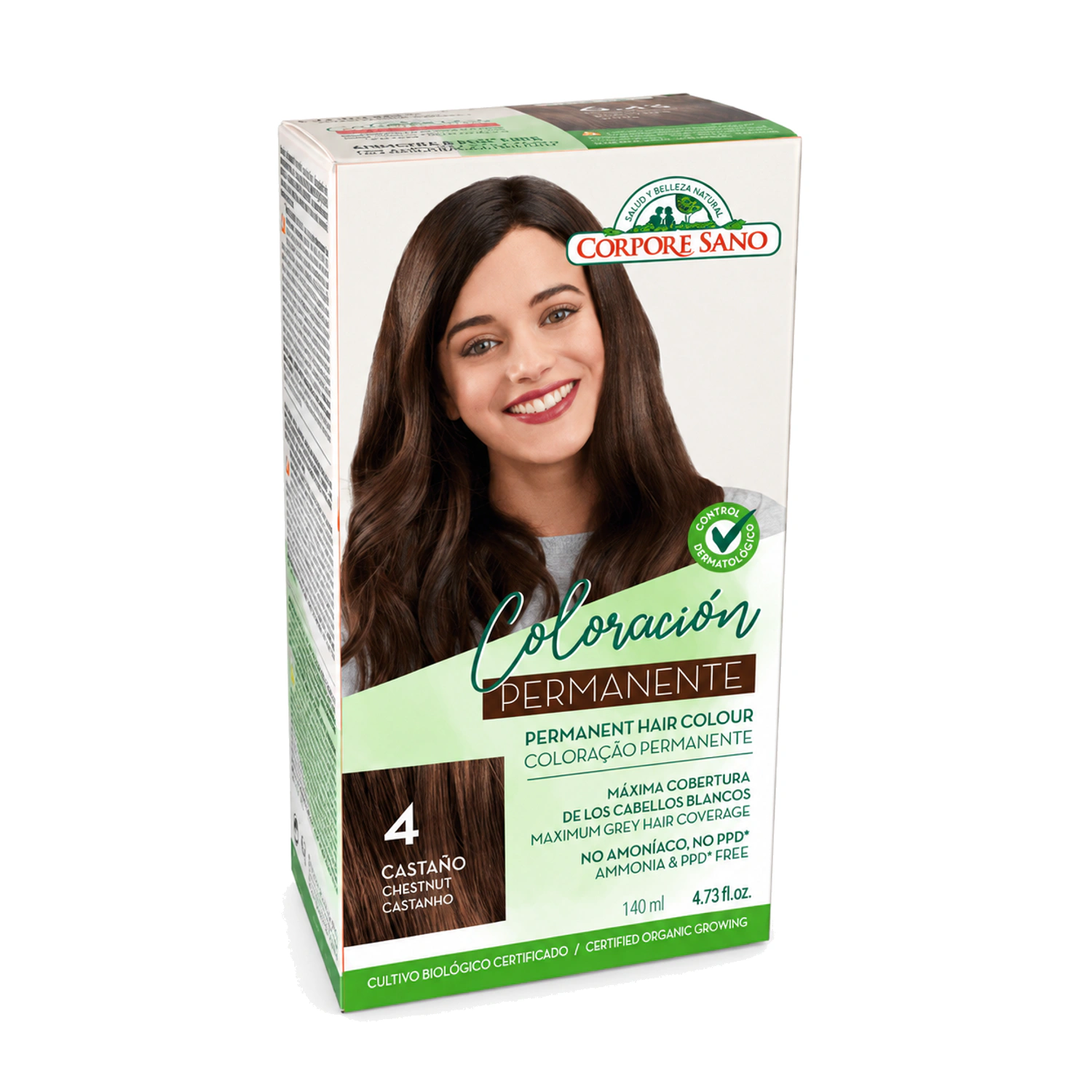 Tinte permanente Castaño 4 140 ml Corpore Sano
